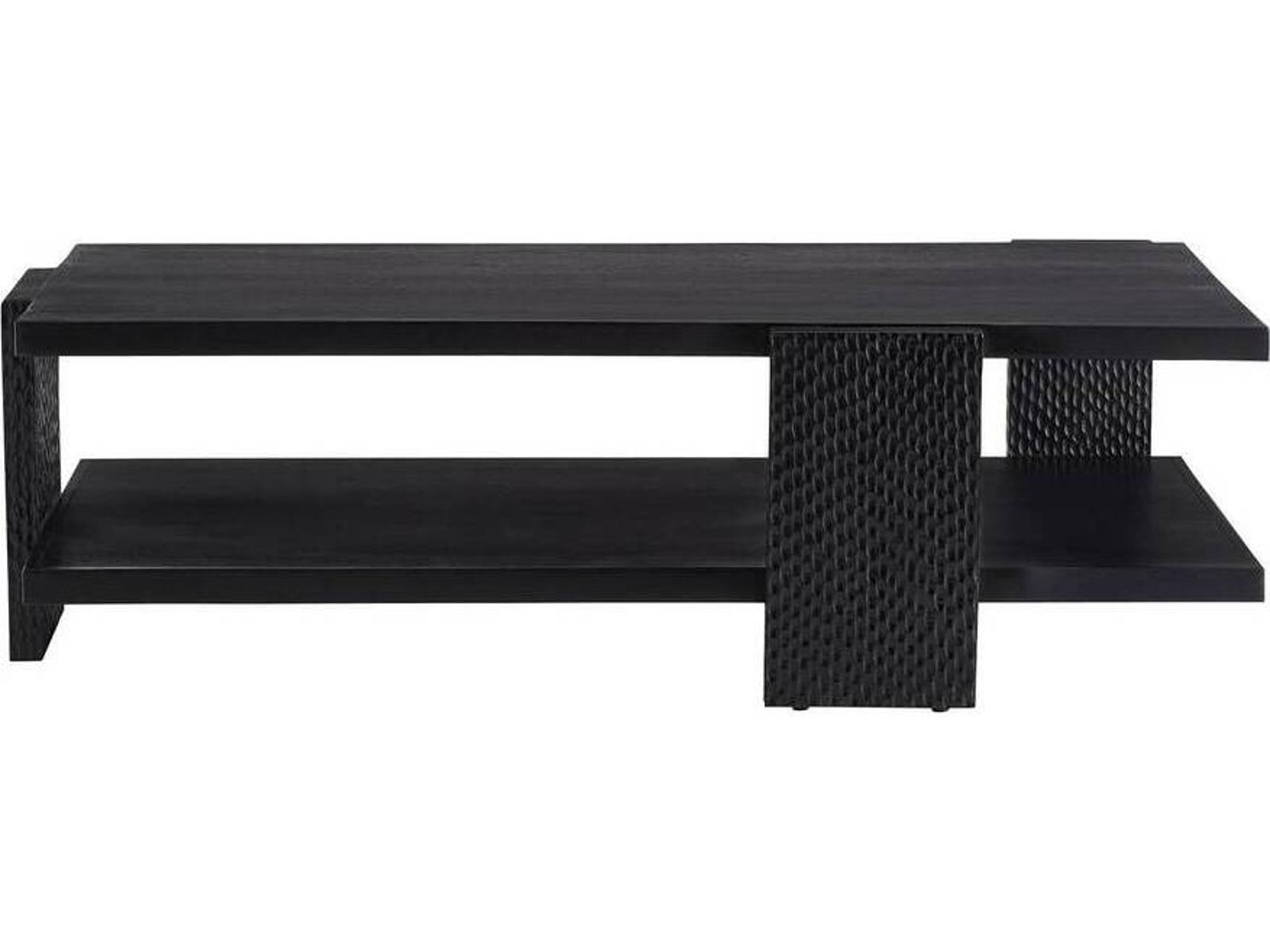 Arteriors Aiden Handcarved Soft Black Waxed Wood Coffee Table