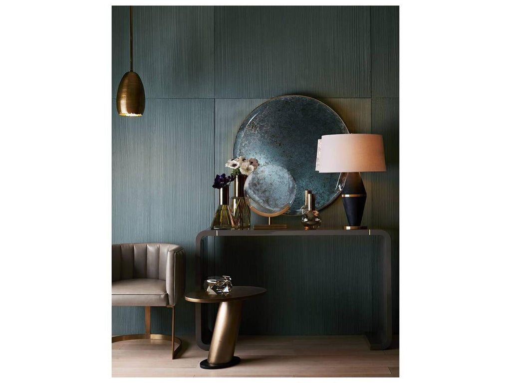 Turnley Gray Lacquer Console Table with Antique Brass Inlays