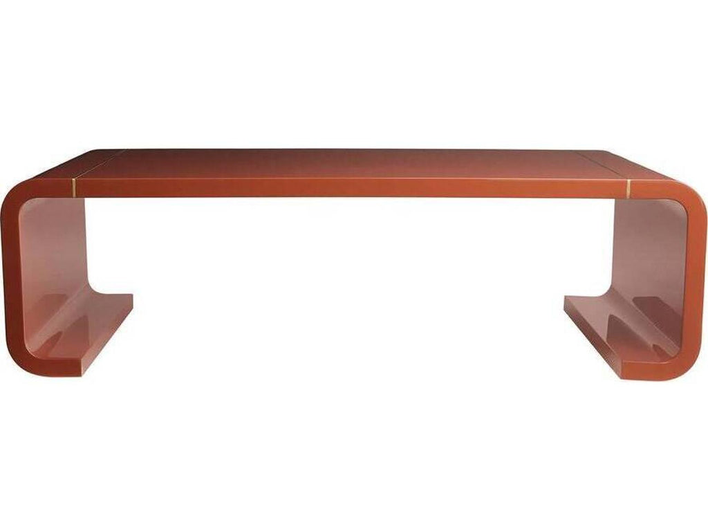 Turnley Rectangle Coffee Table in Paprika Lacquer and Antique Brass