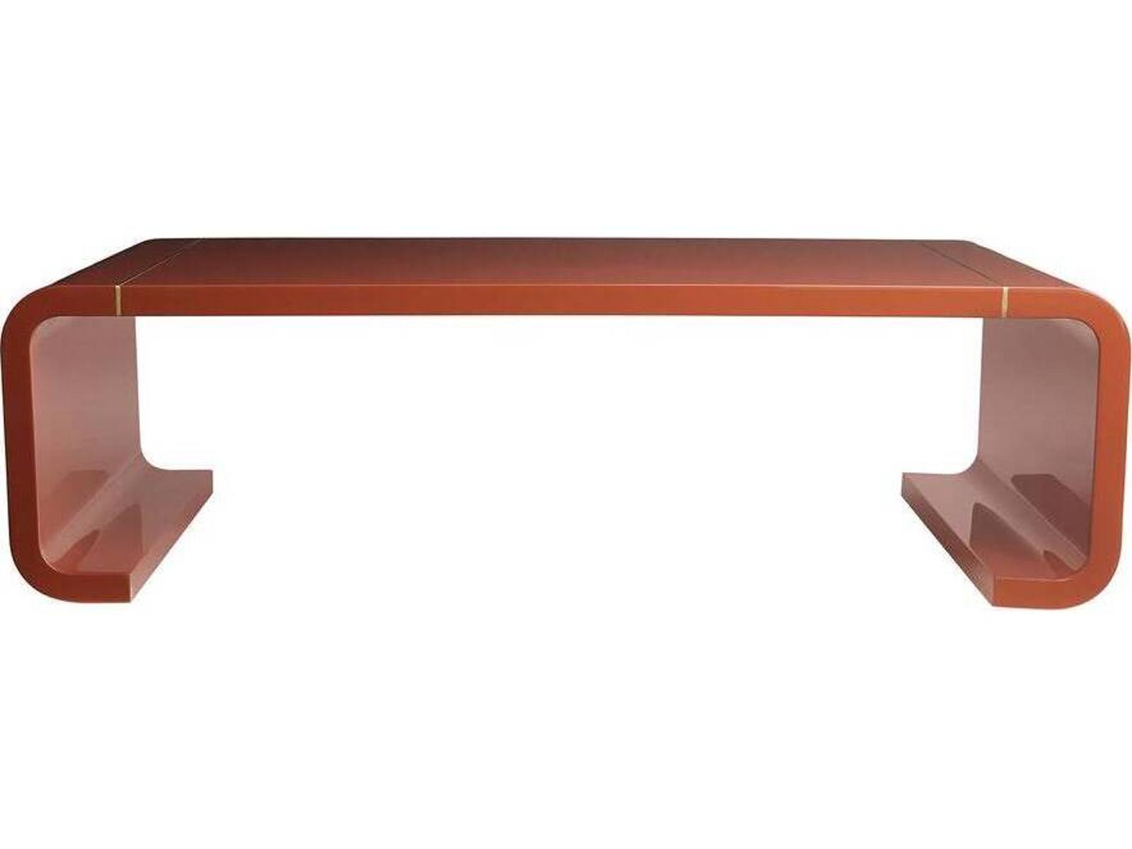 Turnley Rectangle Coffee Table in Paprika Lacquer and Antique Brass