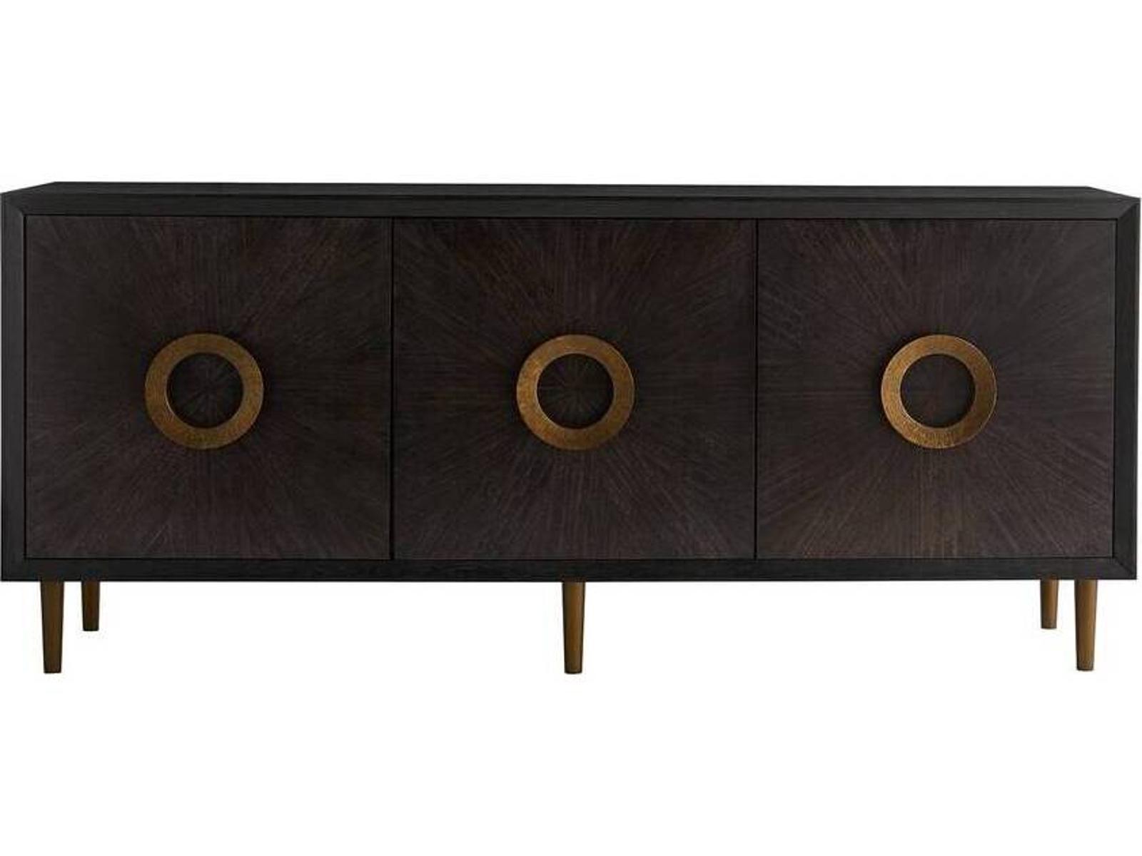 Normandy 78-Inch Sable Oak Wood Credenza with Brass Pulls