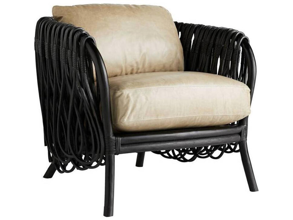 Strata Upholstered Lounge Chair with Oyster Leather and Black Rattan
