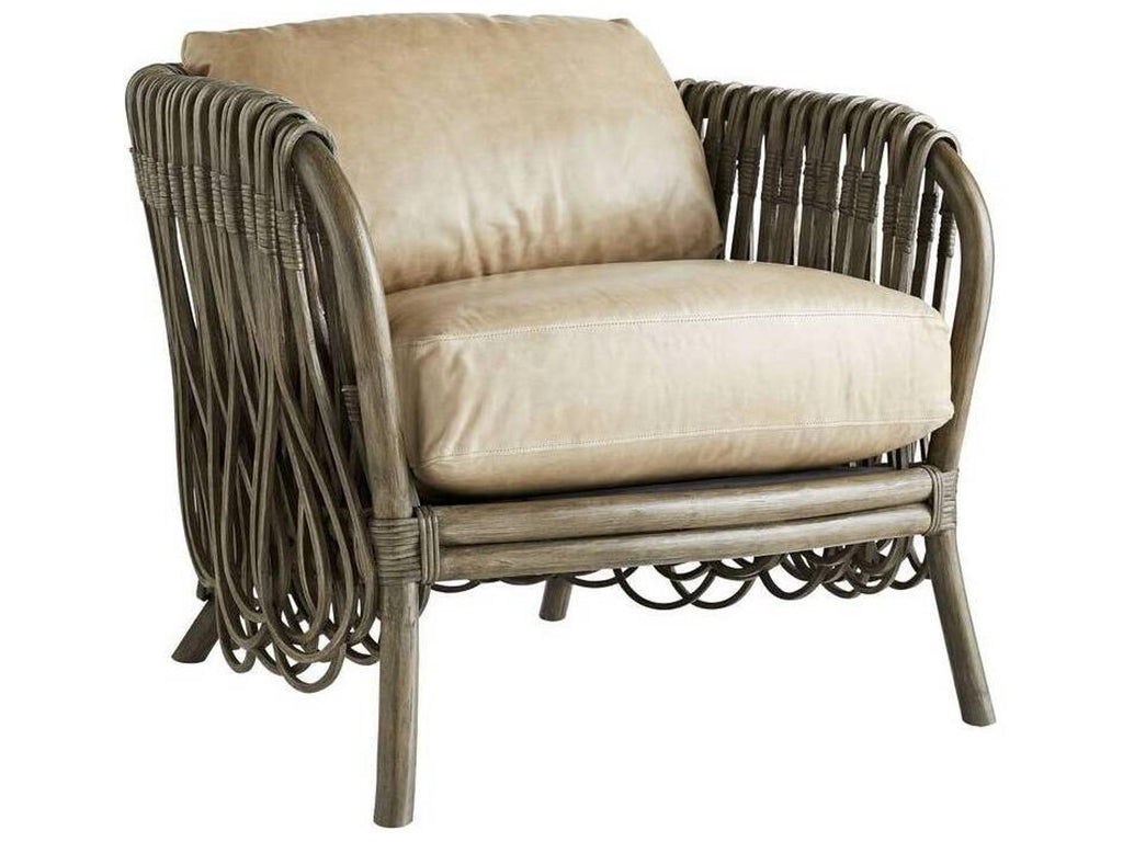 Strata Rattan Accent Chair in Gray Wash with Oyster Leather