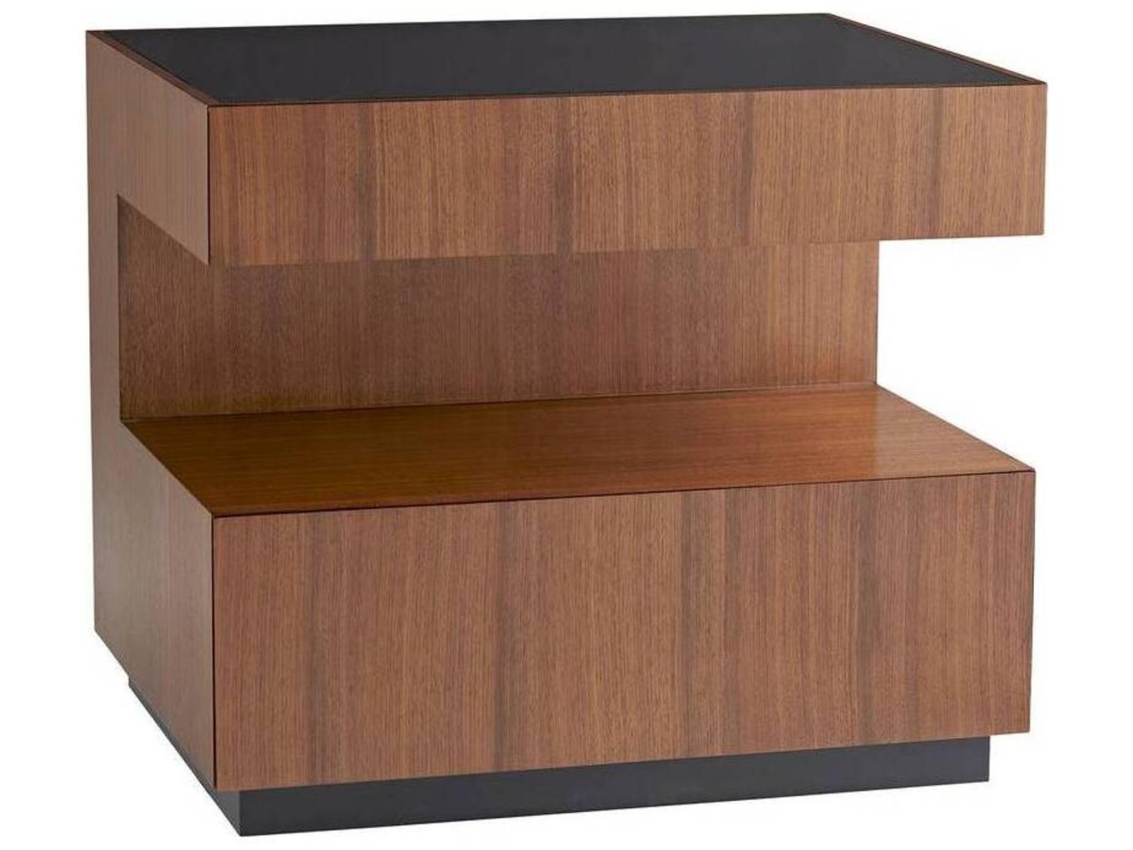 Geron Rectangle End Table in Satin Walnut and Black Lacquer