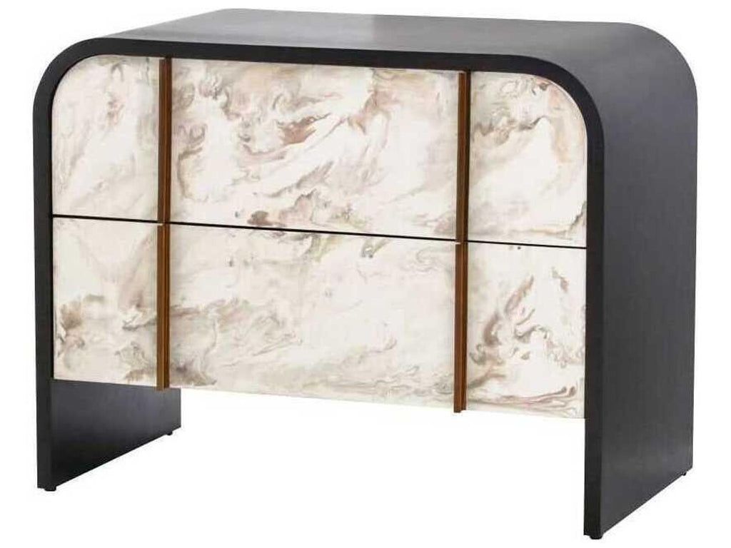Moira End Table in Ebony Oak and Cloud Resin with Brass Trim