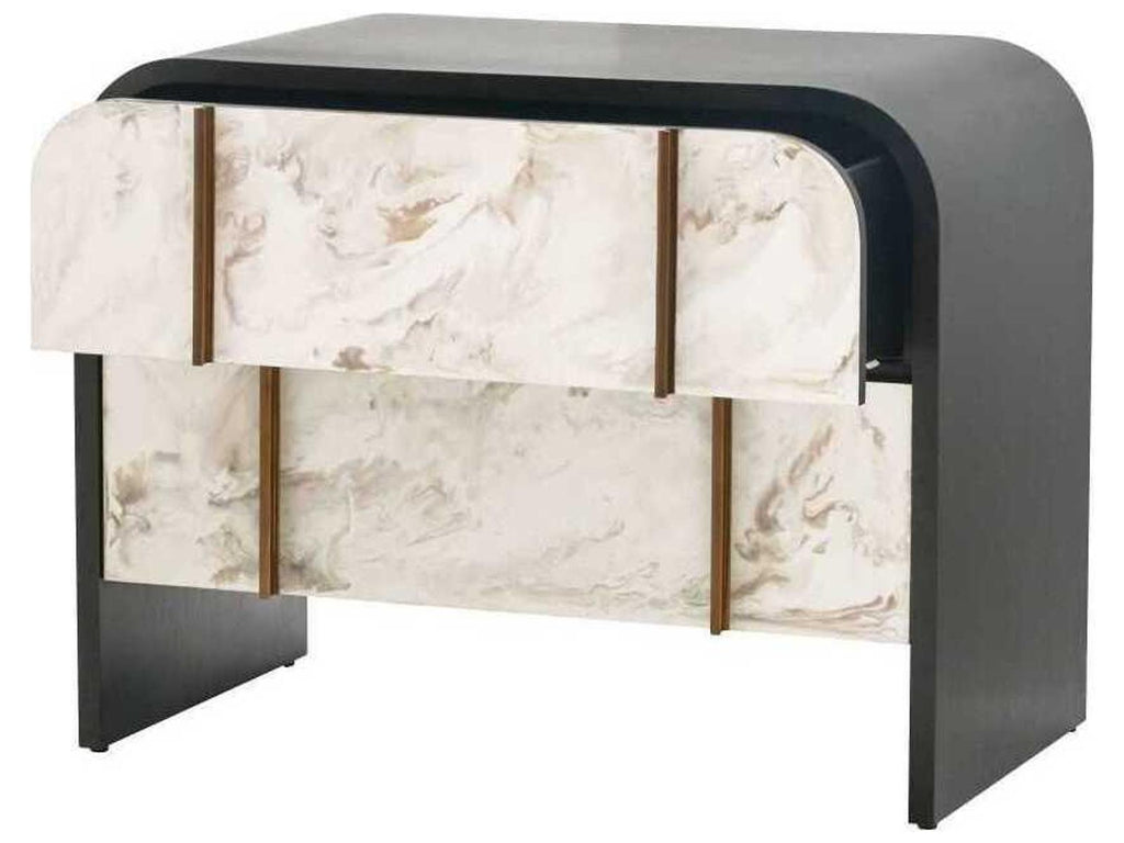 Moira End Table in Ebony Oak and Cloud Resin with Brass Trim