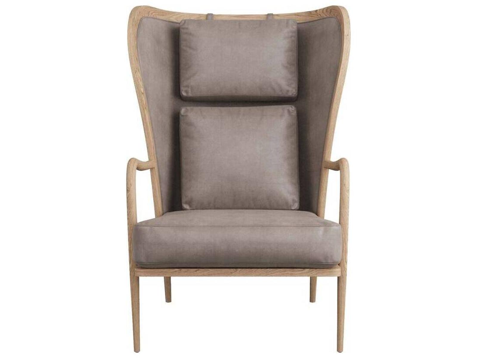 Stassi Carbon Leather Wing Accent Chair with Smoke Oak