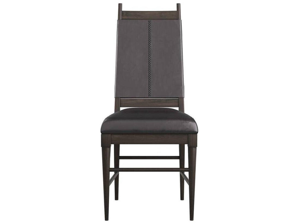 Keegan Upholstered Dining Side Chair in Black Leather and Ebony Wood