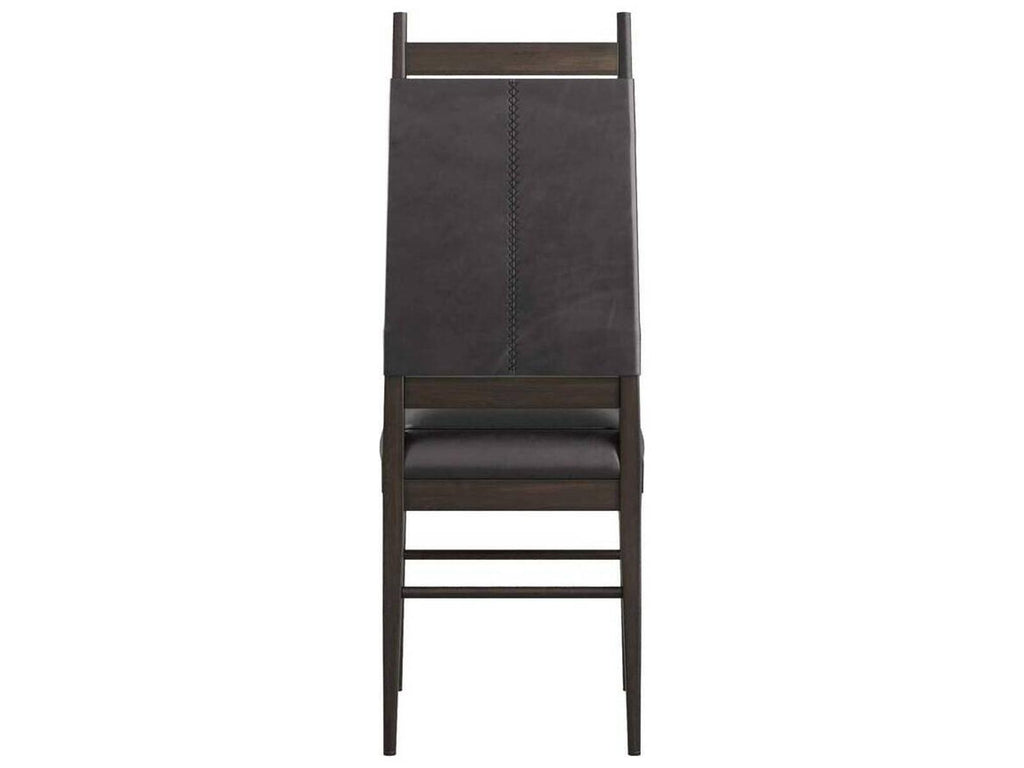 Keegan Upholstered Dining Side Chair in Black Leather and Ebony Wood
