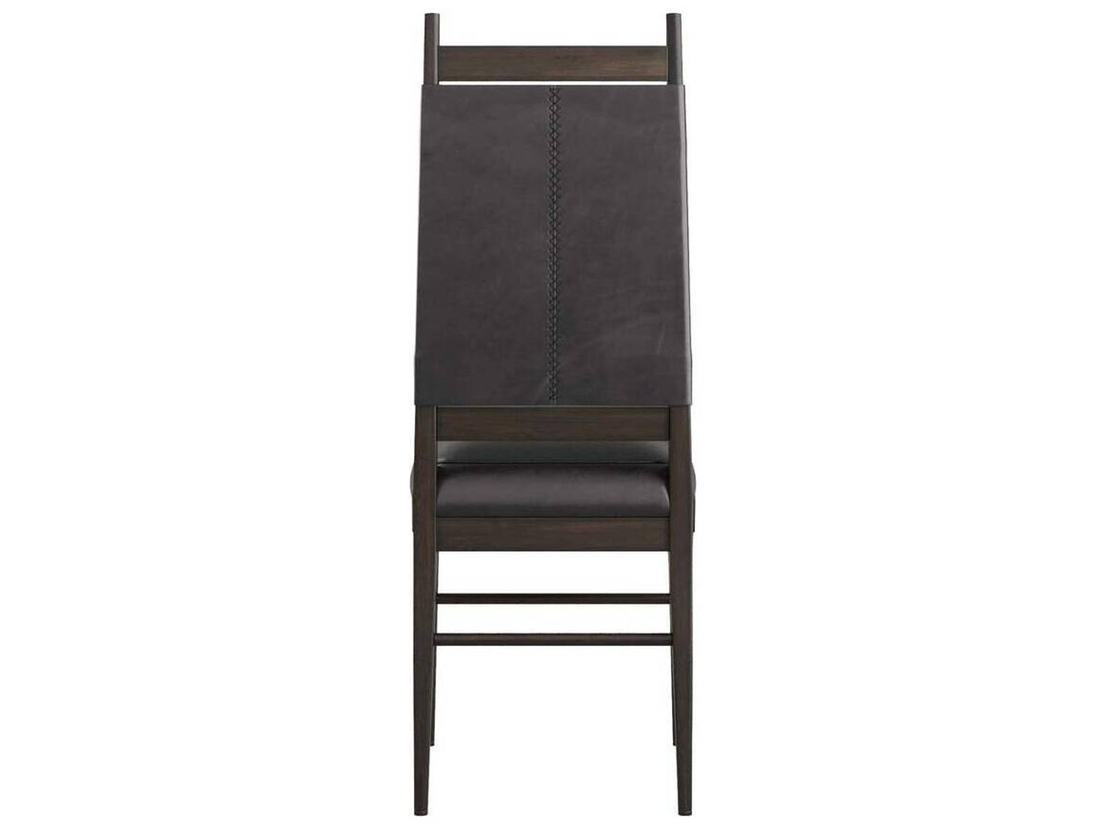 Keegan Upholstered Dining Side Chair in Black Leather and Ebony Wood