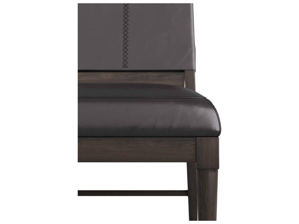 Keegan Upholstered Dining Side Chair in Black Leather and Ebony Wood