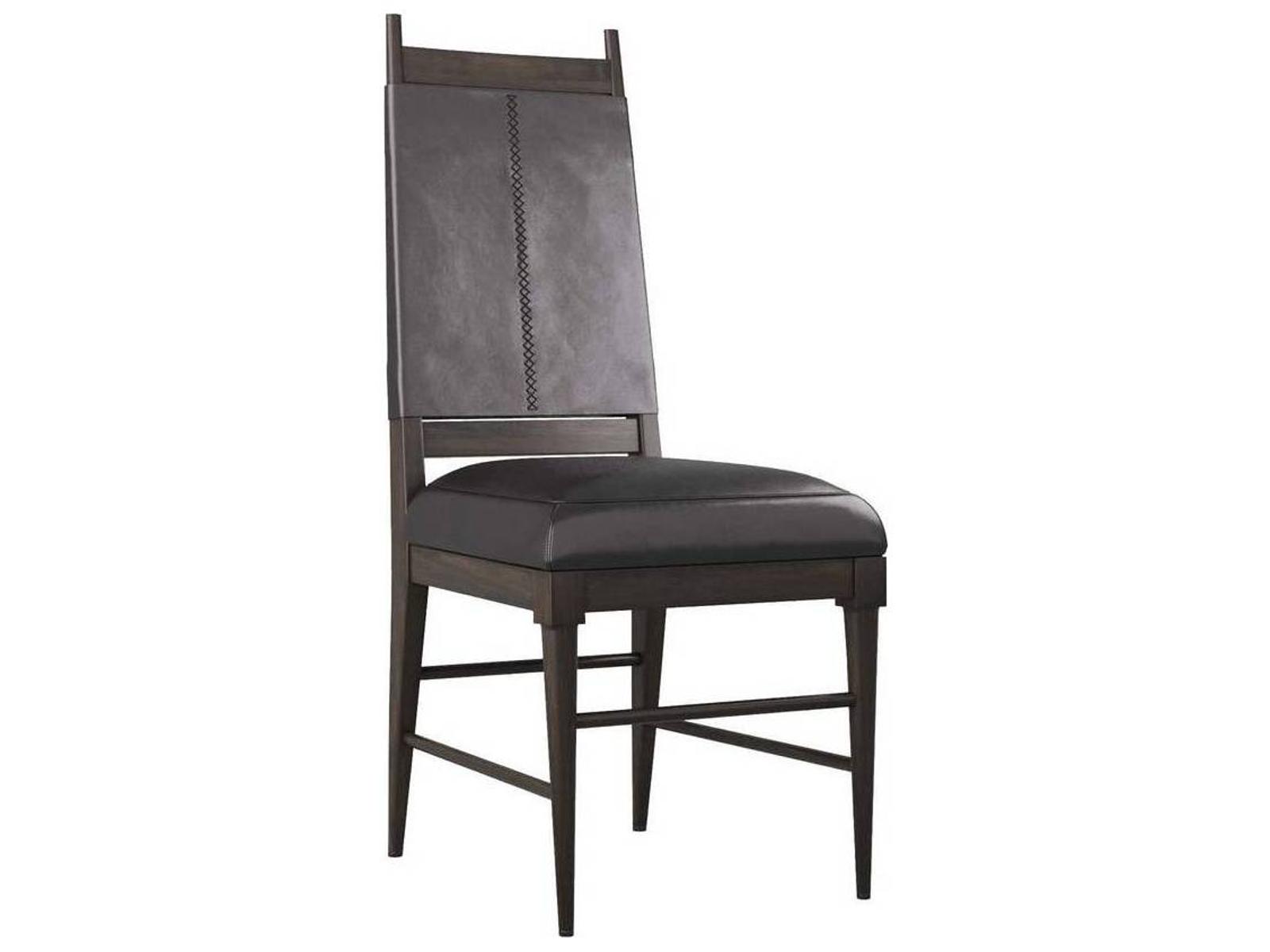 Keegan Upholstered Dining Side Chair in Black Leather and Ebony Wood