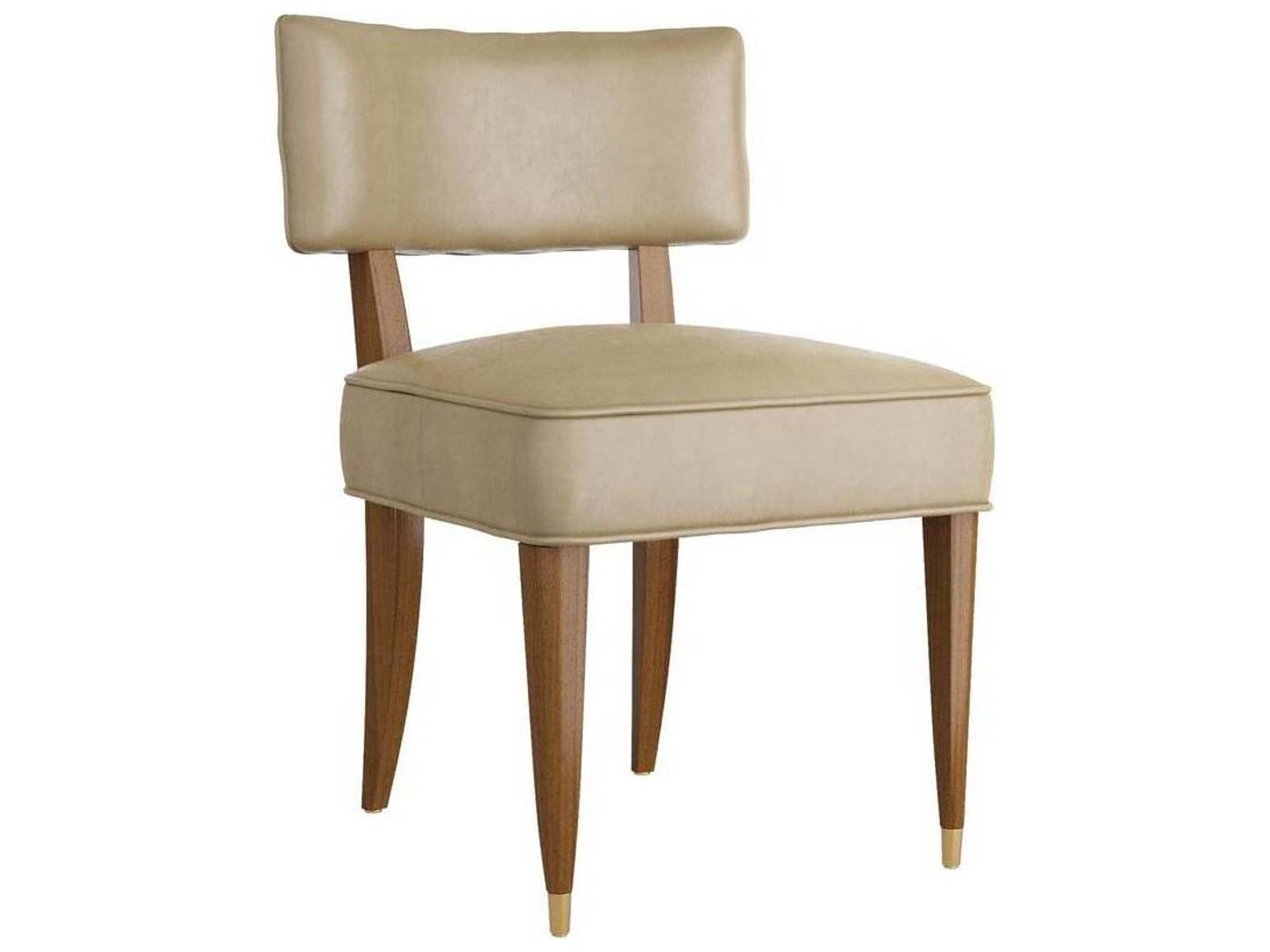 Laurent Upholstered Dining Side Chair in Morel Leather and Dark Walnut