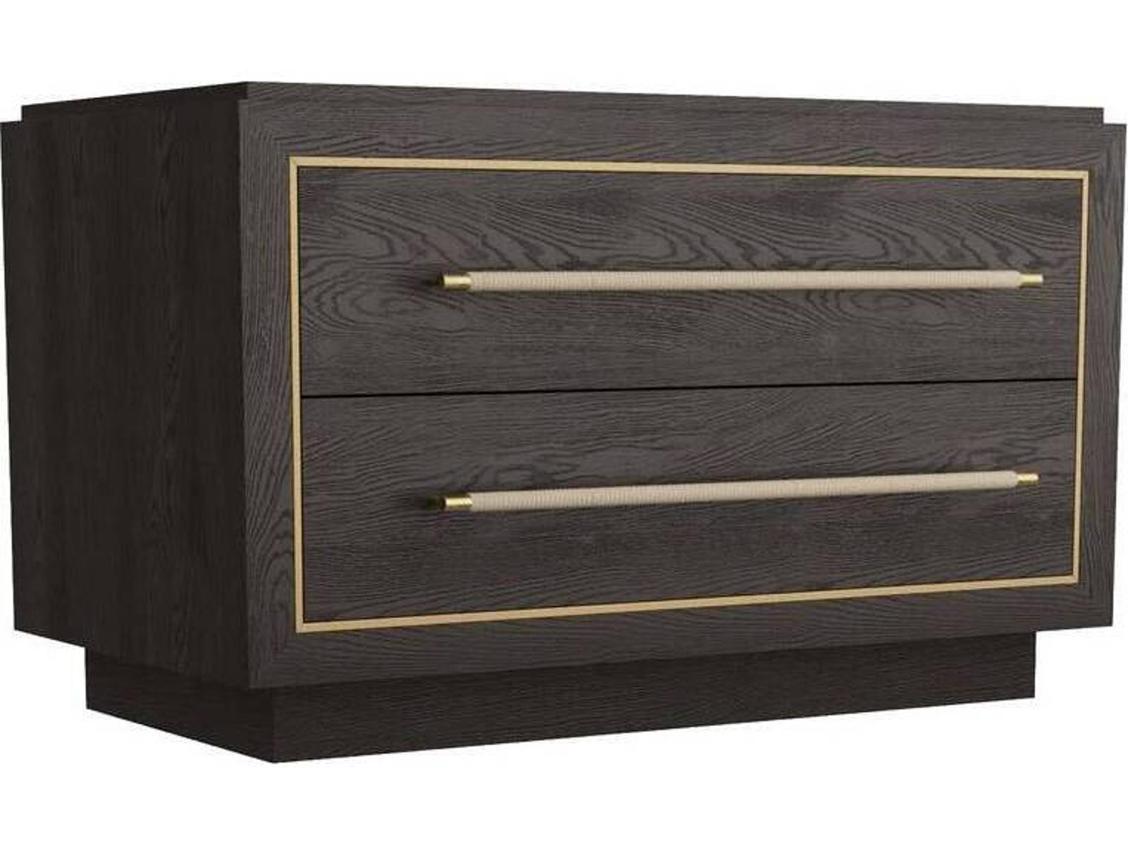 Puckett Rectangle Side Table in Ebony Oak and Antique Brass