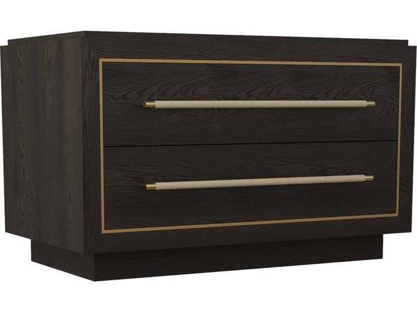 Puckett Rectangle Side Table in Ebony Oak and Antique Brass