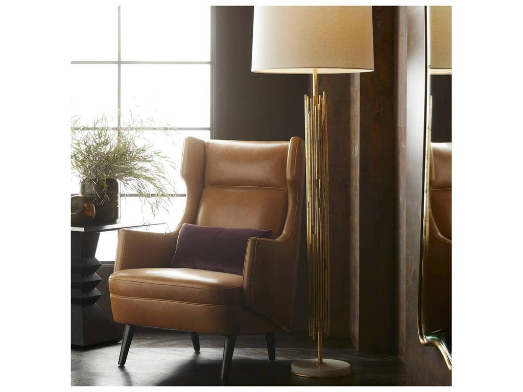 Budelli Leather Accent Chair in Cognac Brown with Tapered Wood Legs