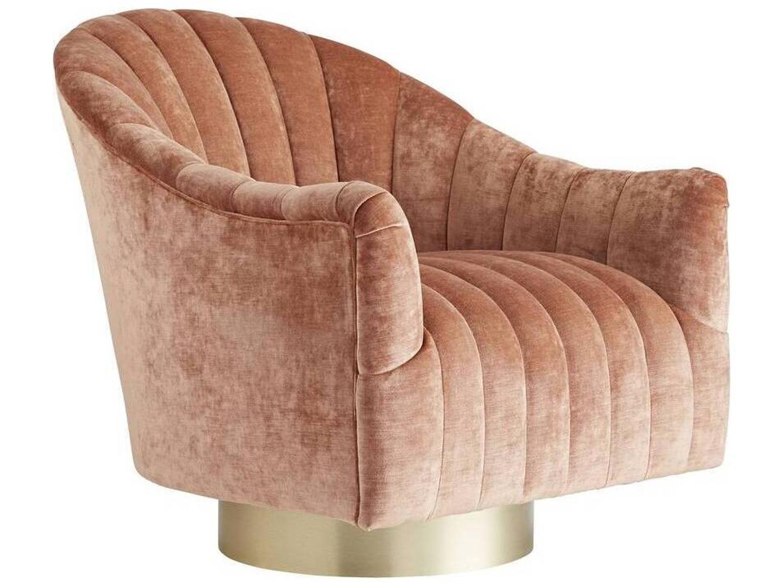 Arteriors Springsteen Swivel Accent Chair in Dusty Rose Velvet with Champagne Base