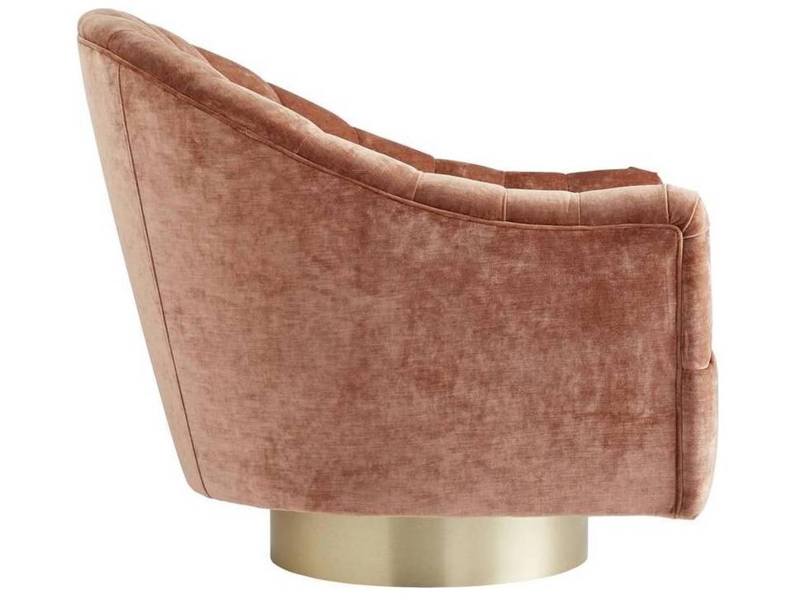 Arteriors Springsteen Swivel Accent Chair in Dusty Rose Velvet with Champagne Base