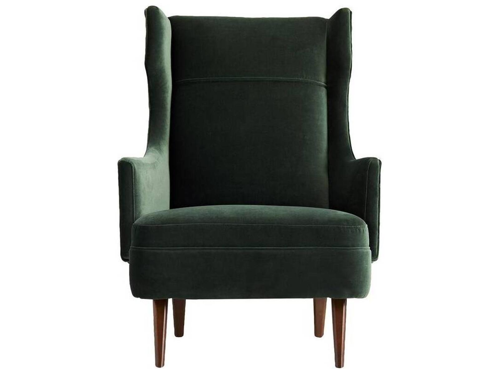 Budelli Upholstered Dining Armchair in Forest Velvet and Dark Walnut