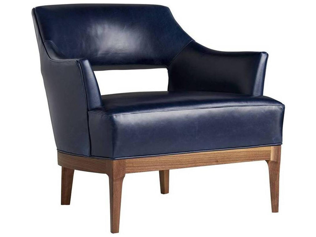 Laurette Upholstered Accent Chair in Indigo Leather and Dark Walnut