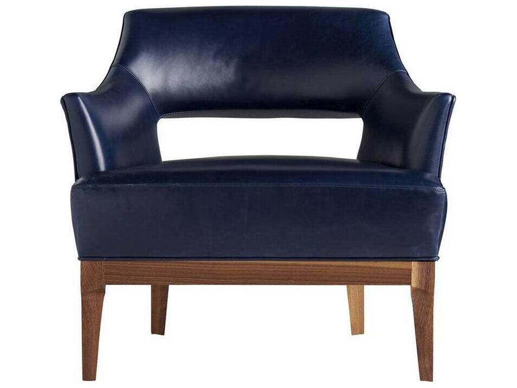 Laurette Upholstered Accent Chair in Indigo Leather and Dark Walnut