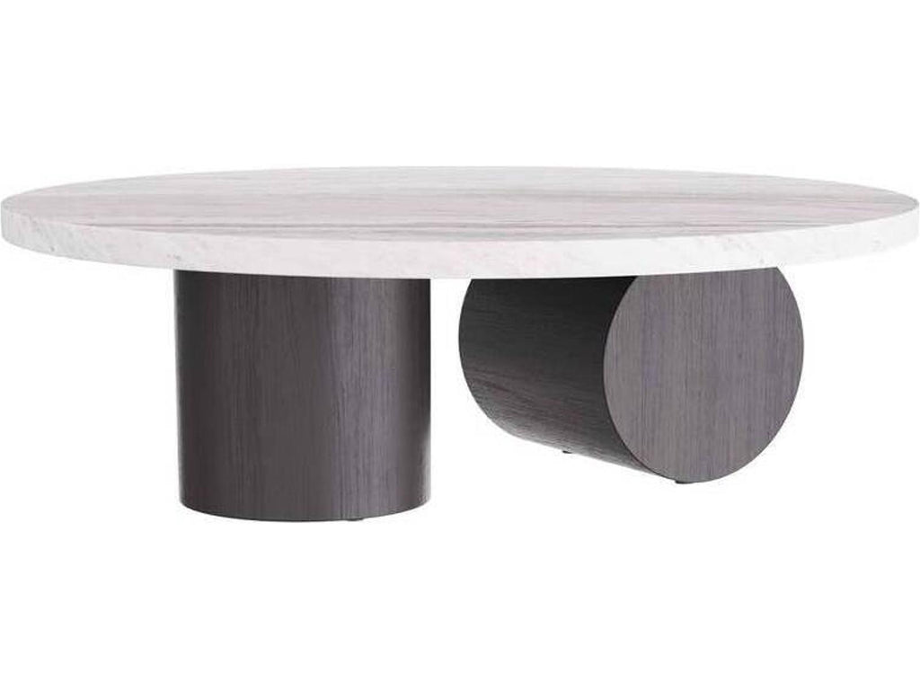 Torrington Round Coffee Table in Toronto Leathered Marble and Ebony Oak