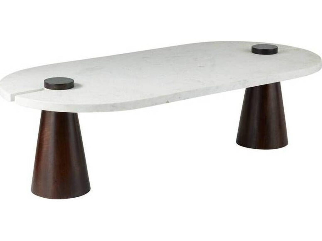 Delaney Oval Coffee Table in White Marble and Umber Wood