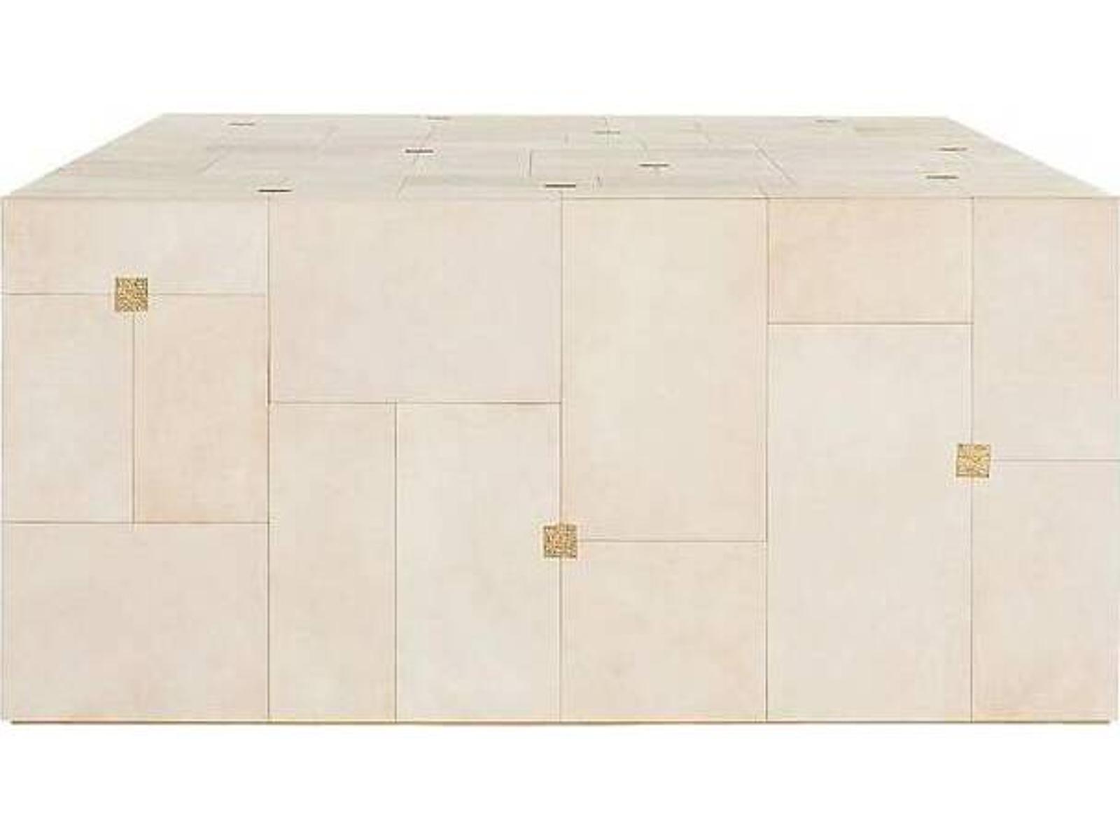 Madelyn Rectangular Coffee Table in Ivory Vellum and Antique Brass