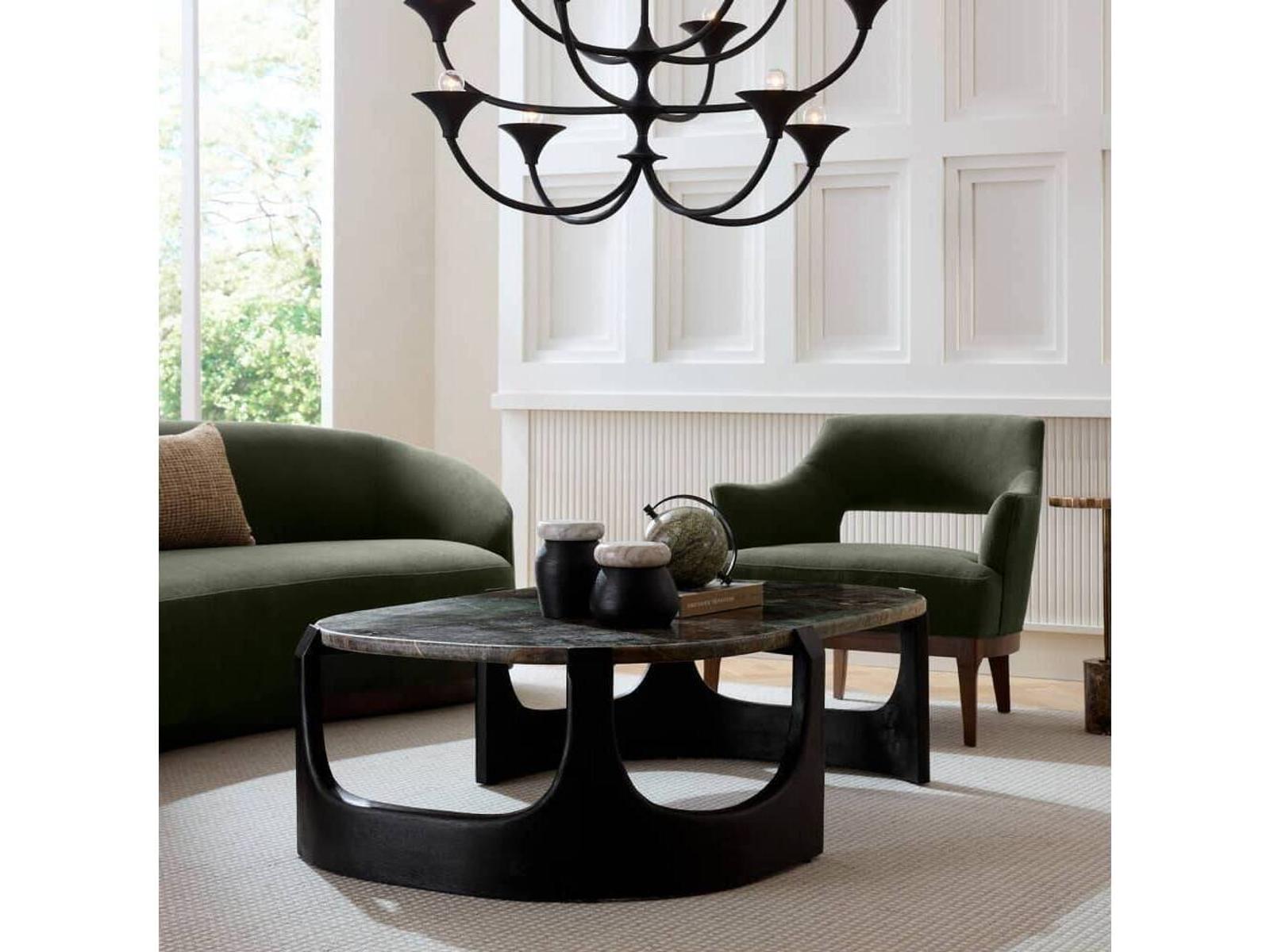 Lorena Oval Coffee Table in Natural Jungle Marble and Ebony