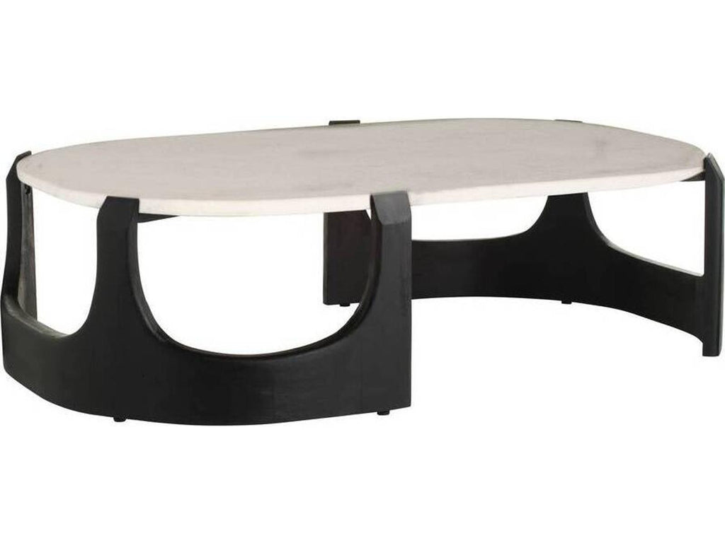 Lorena Oval Marble Coffee Table with Ebony Wood Base