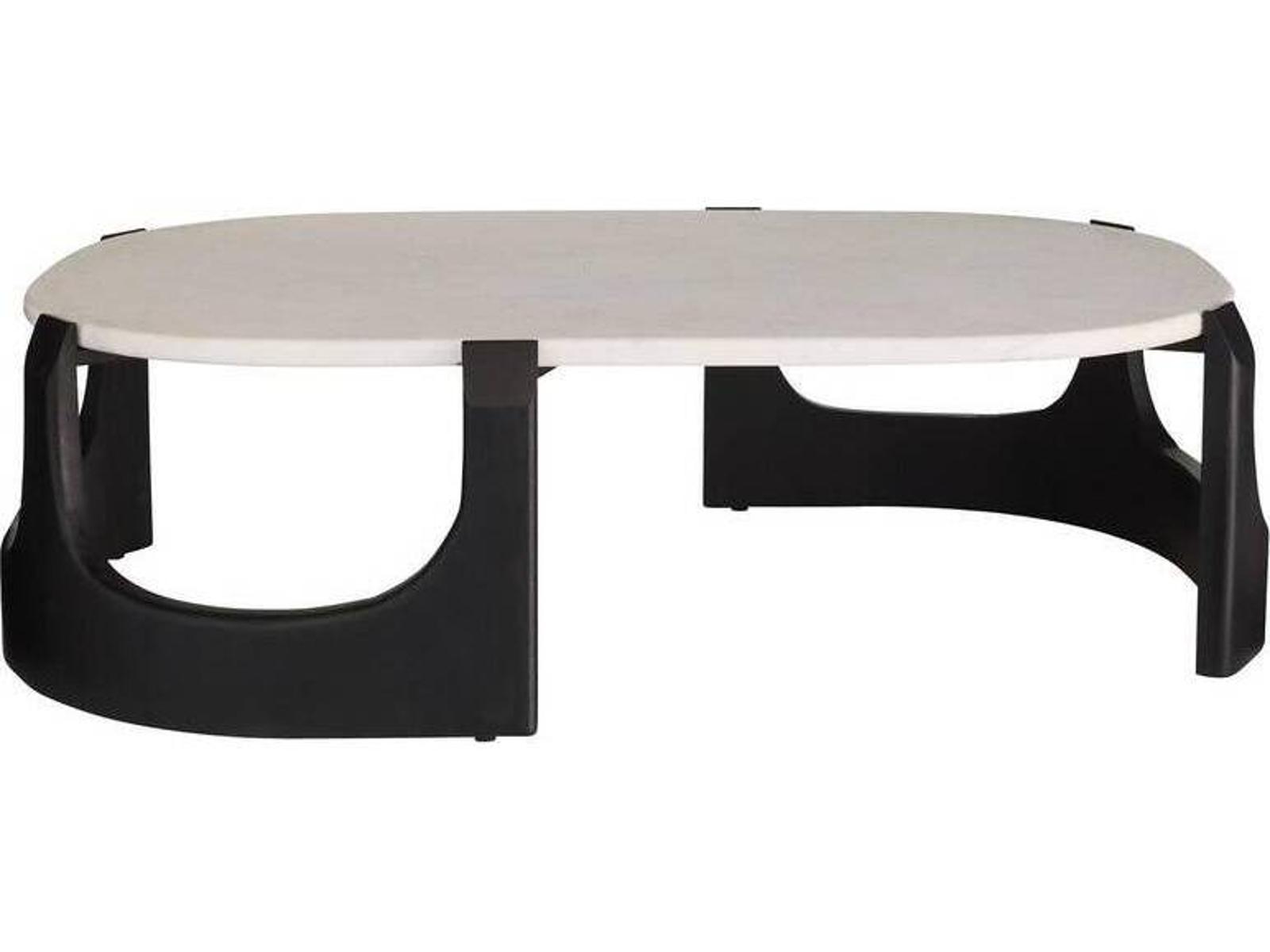 Lorena Oval Marble Coffee Table with Ebony Wood Base