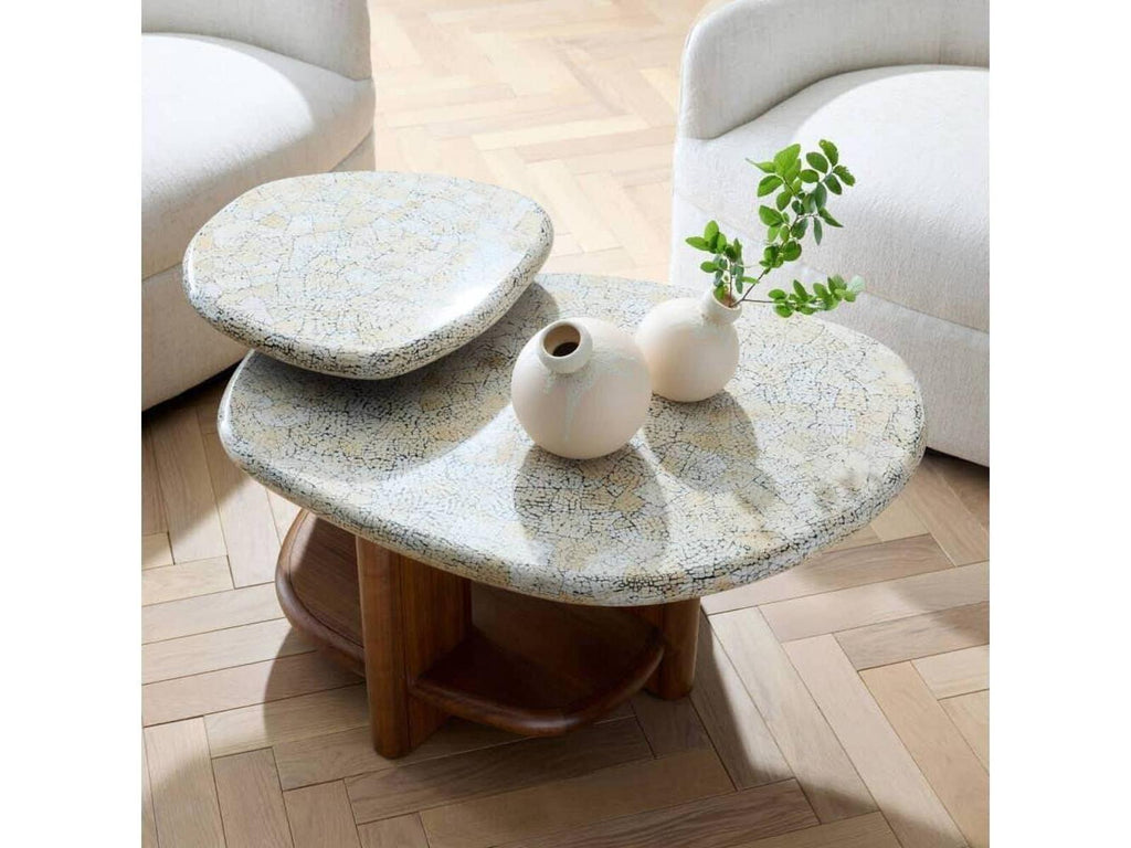 Forney Tiered Coffee Table in Satin Walnut and Natural Eggshell