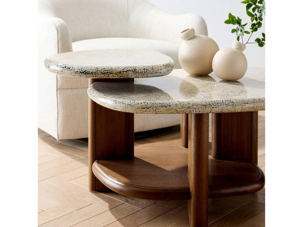 Forney Tiered Coffee Table in Satin Walnut and Natural Eggshell