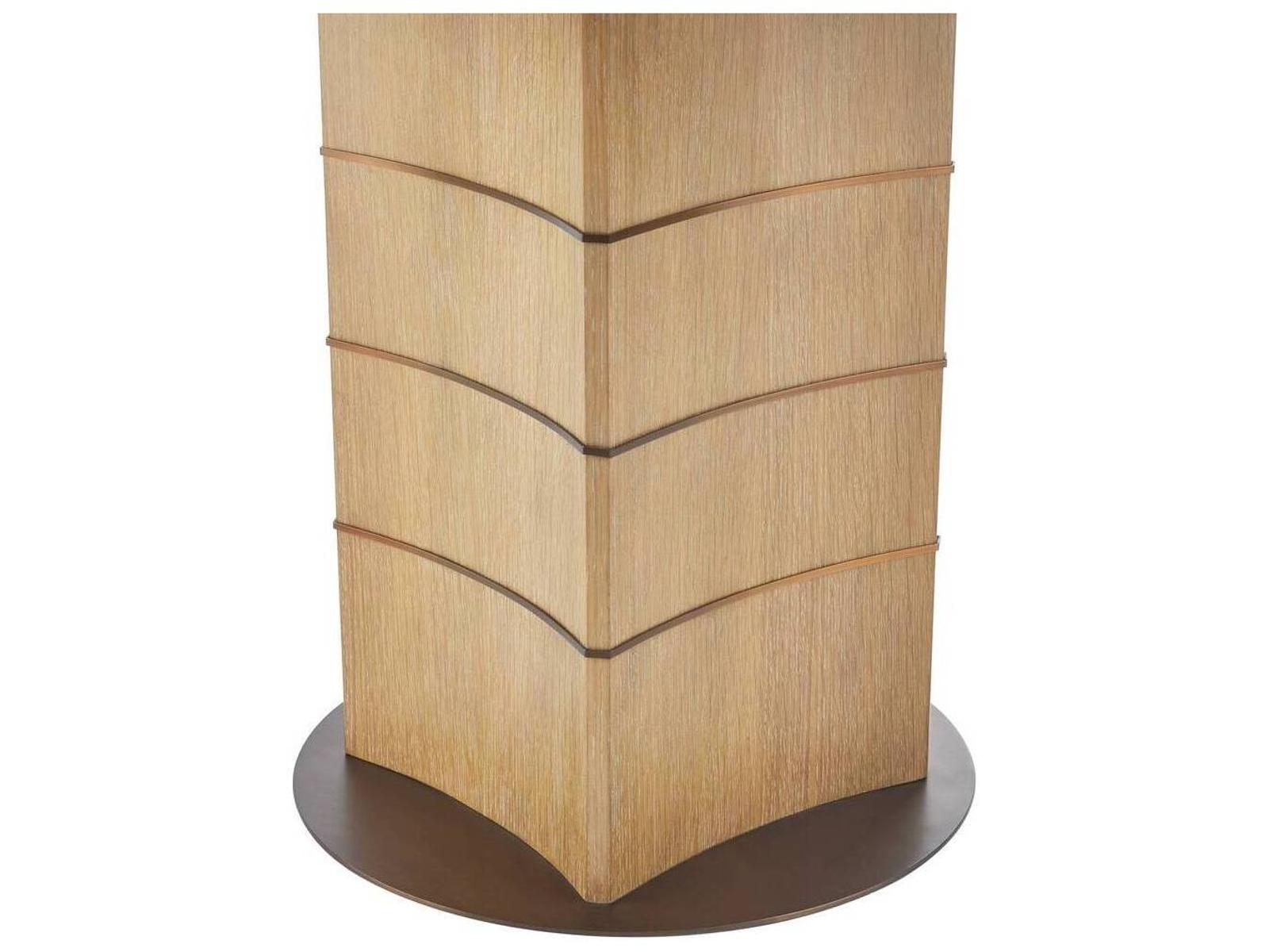 Vetralla 44-Inch Round Dining Table in Oyster Oak Veneer and Antique Brass