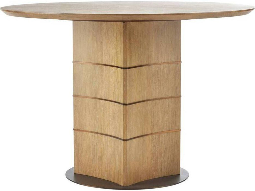 Vetralla 44-Inch Round Dining Table in Oyster Oak Veneer and Antique Brass