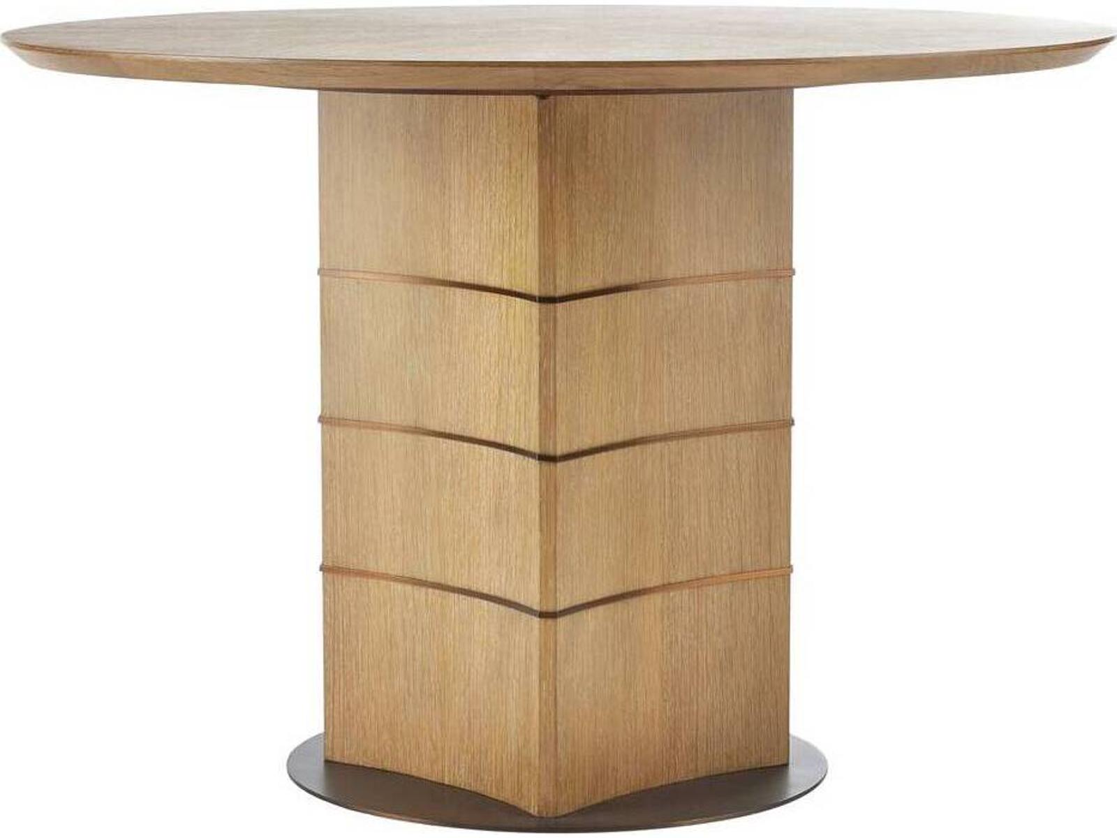 Vetralla 44-Inch Round Dining Table in Oyster Oak Veneer and Antique Brass