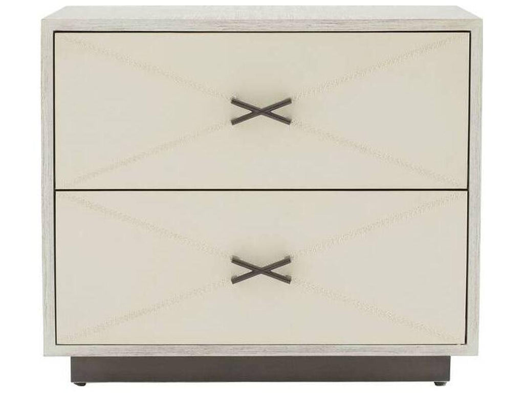 Hartzel Side Table with Ivory Leather Drawers and Smoke Oak Wood
