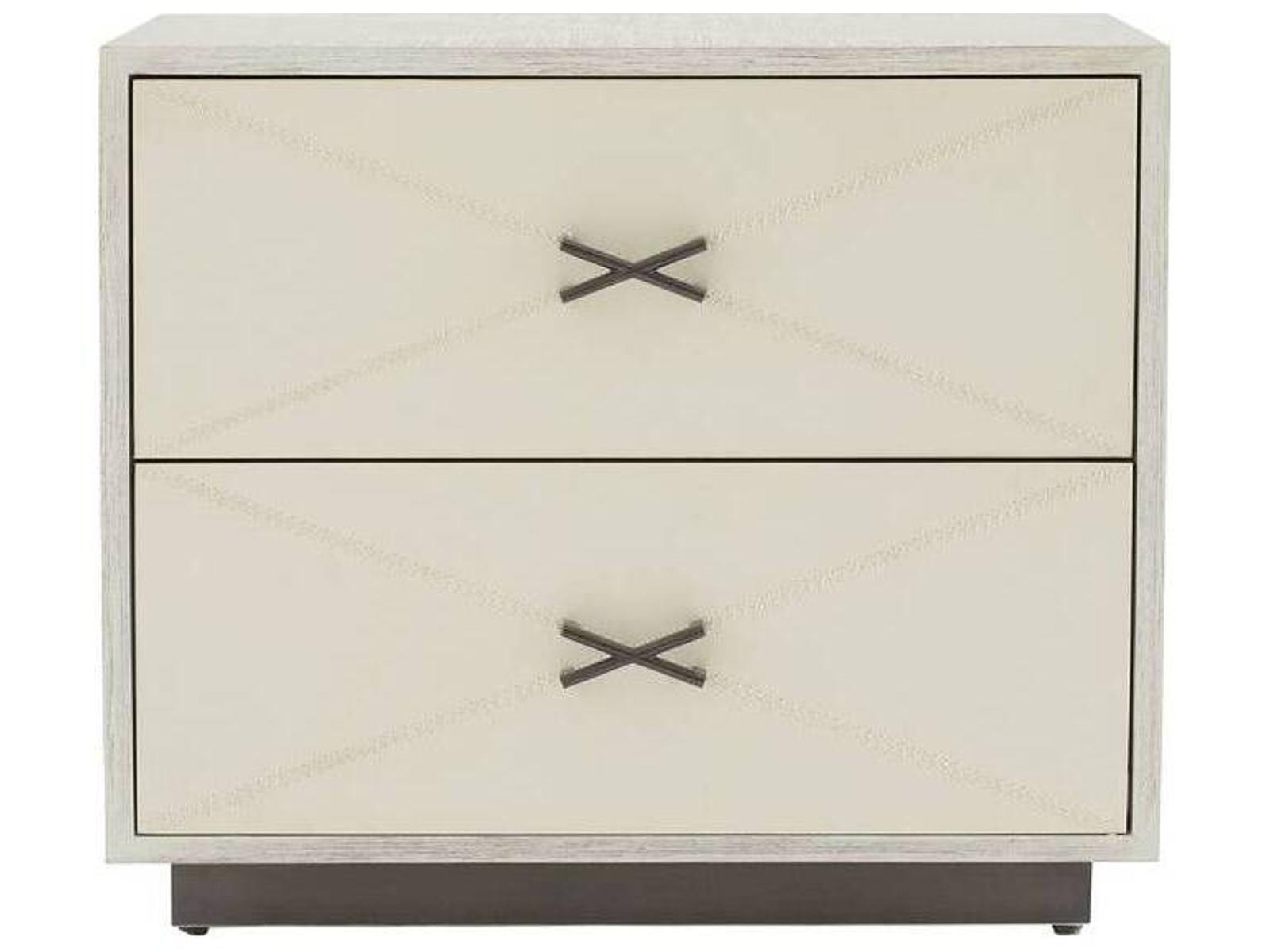 Hartzel Side Table with Ivory Leather Drawers and Smoke Oak Wood