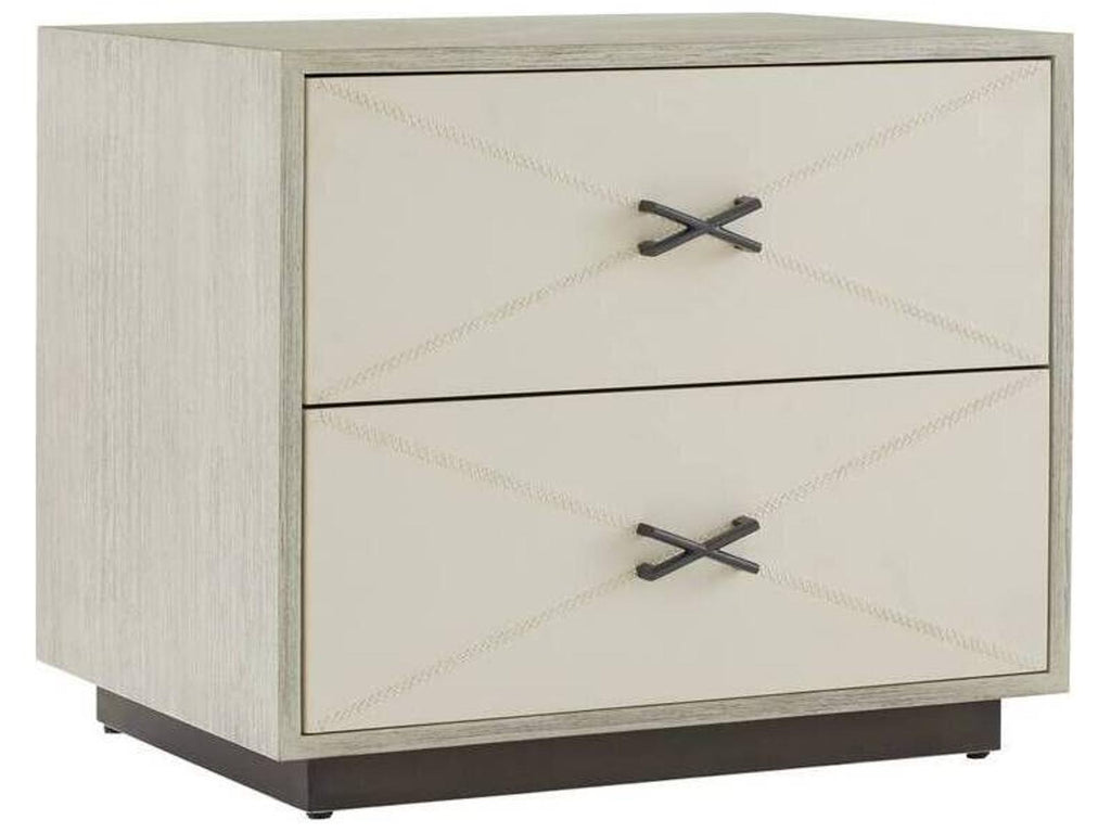 Hartzel Side Table with Ivory Leather Drawers and Smoke Oak Wood