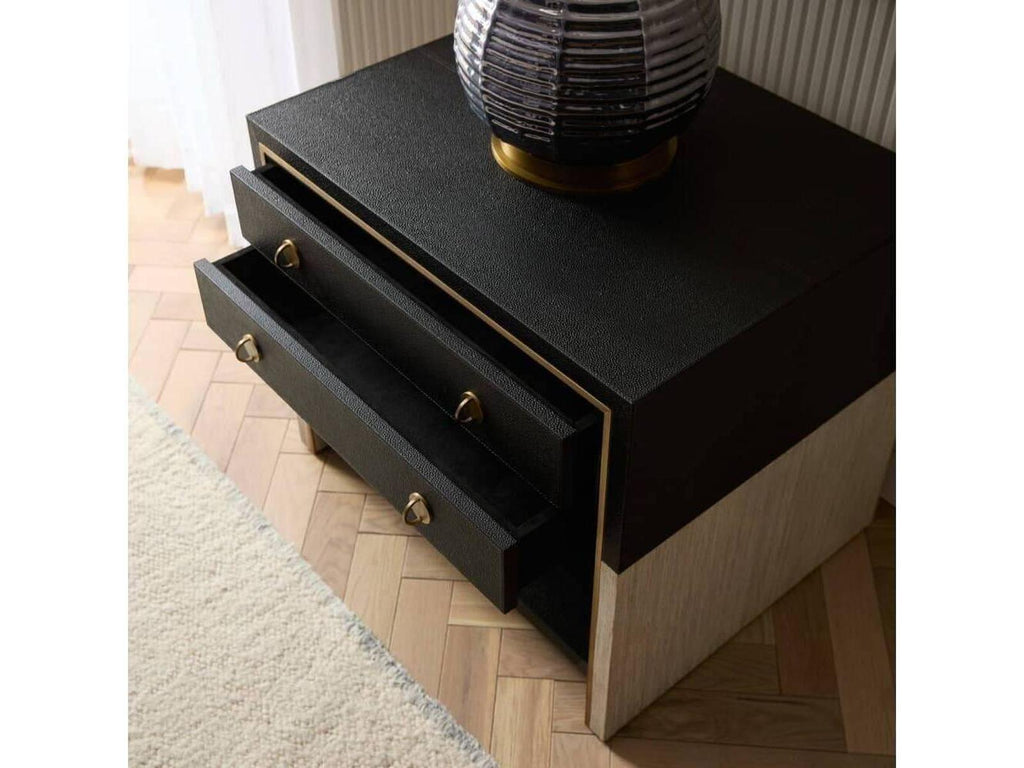Joplin Rectangle End Table in Black Leather and Smoke Oak Wood