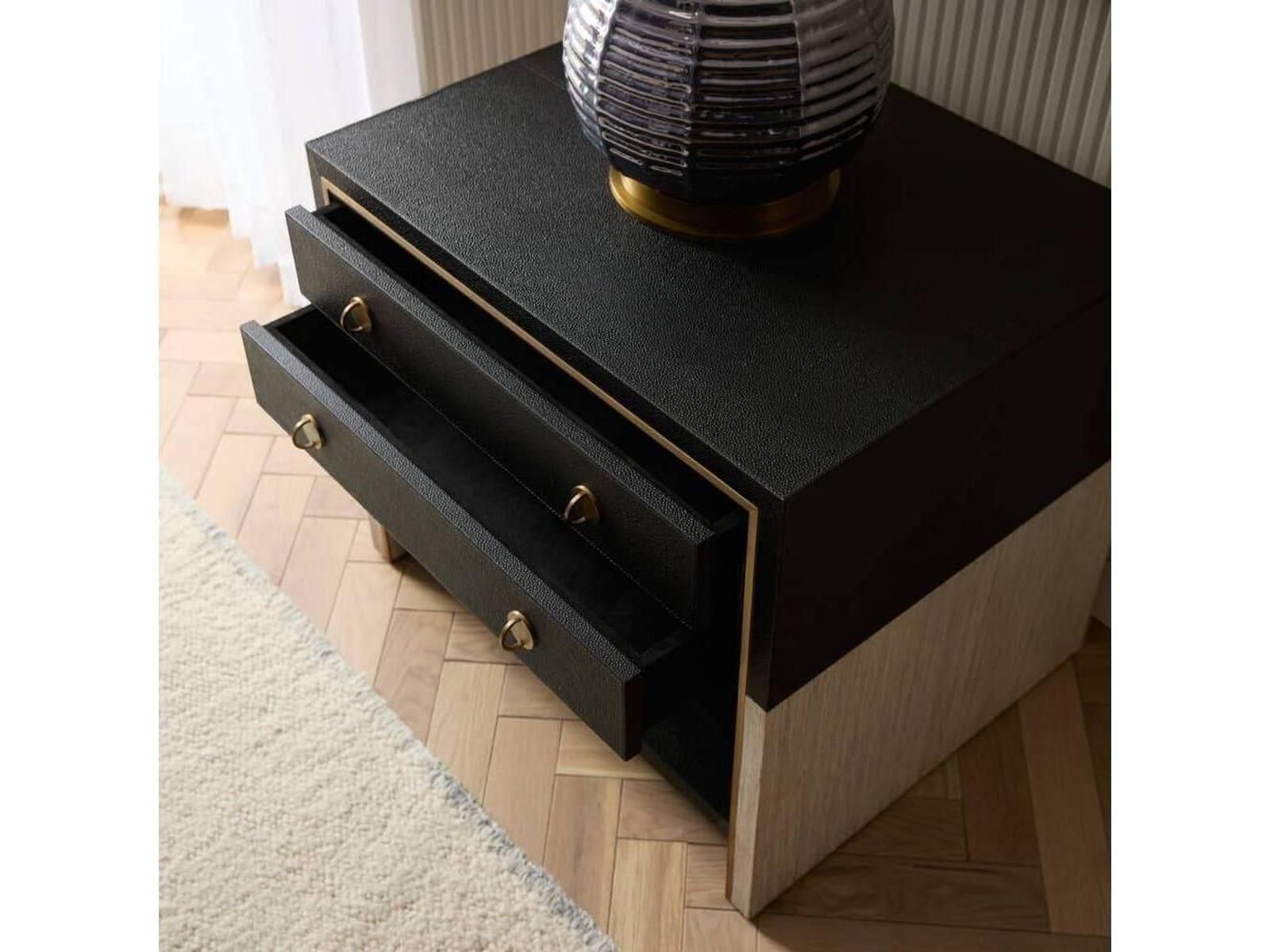 Joplin Rectangle End Table in Black Leather and Smoke Oak Wood