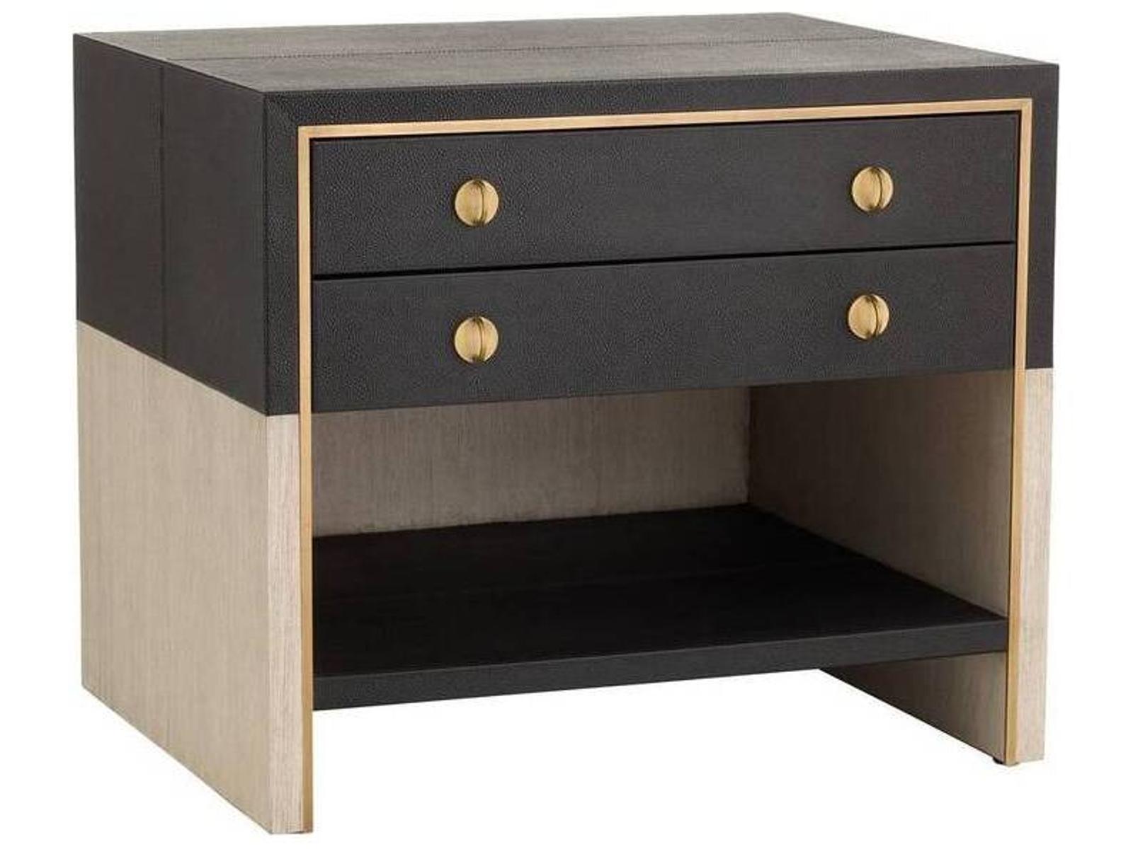 Joplin Rectangle End Table in Black Leather and Smoke Oak Wood