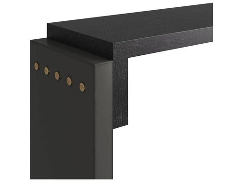 Bernardo Rectangle Console Table in Ebony Oak and Graphite Leather