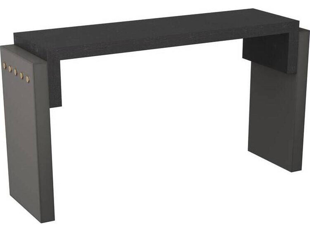 Bernardo Rectangle Console Table in Ebony Oak and Graphite Leather