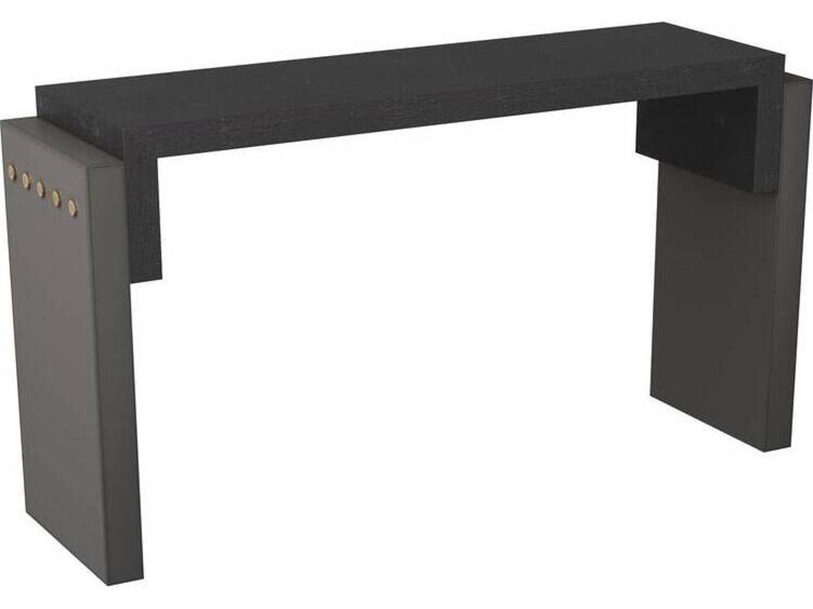 Bernardo Rectangle Console Table in Ebony Oak and Graphite Leather