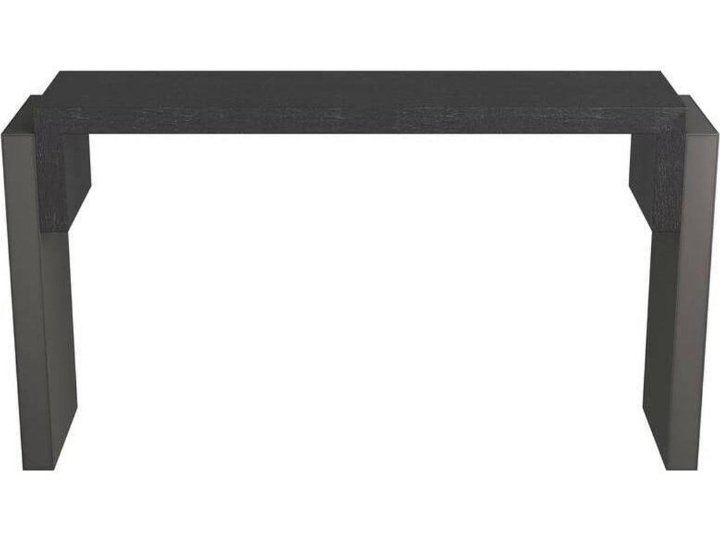 Bernardo Rectangle Console Table in Ebony Oak and Graphite Leather