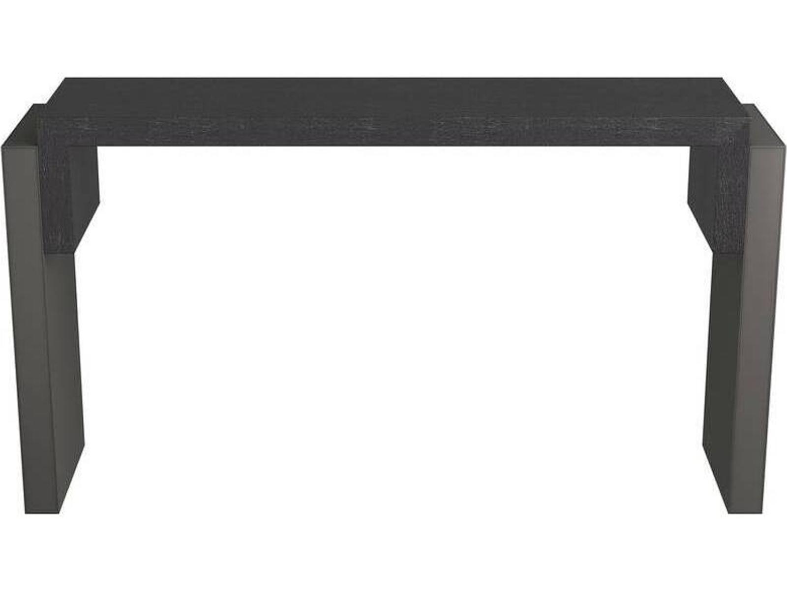 Bernardo Rectangle Console Table in Ebony Oak and Graphite Leather