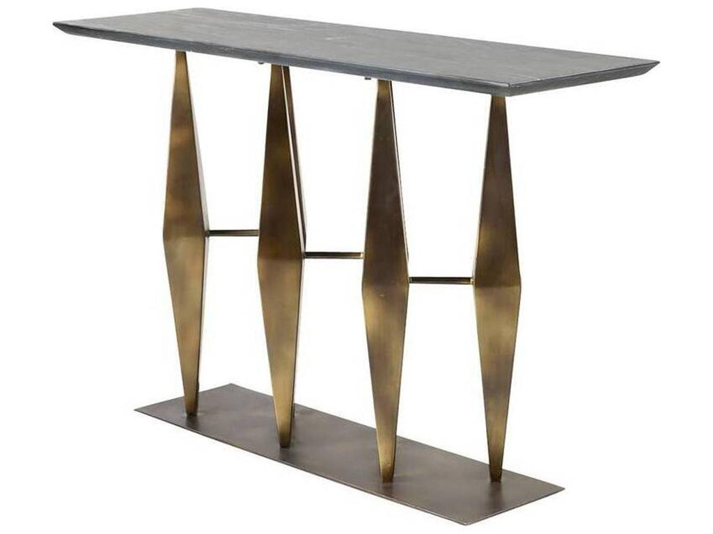 Dagmar Rectangle Console Table in Matte Black Marble and Antique Gold