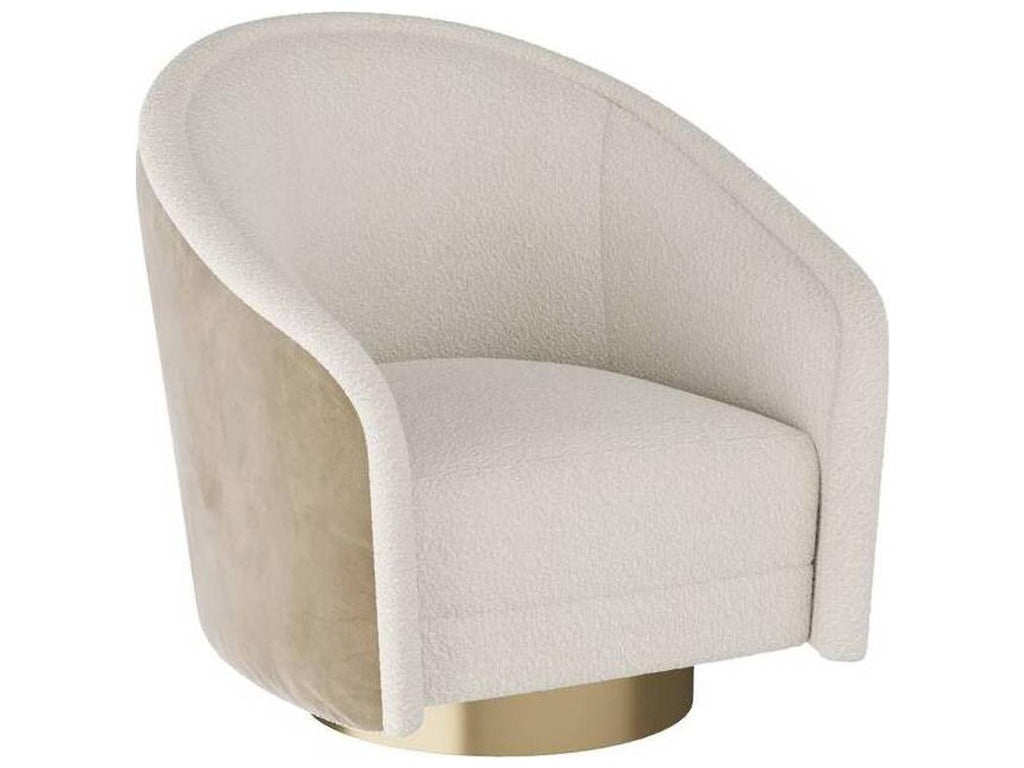 Aljona Swivel Accent Chair Cream Sherpa and Oyster Leather