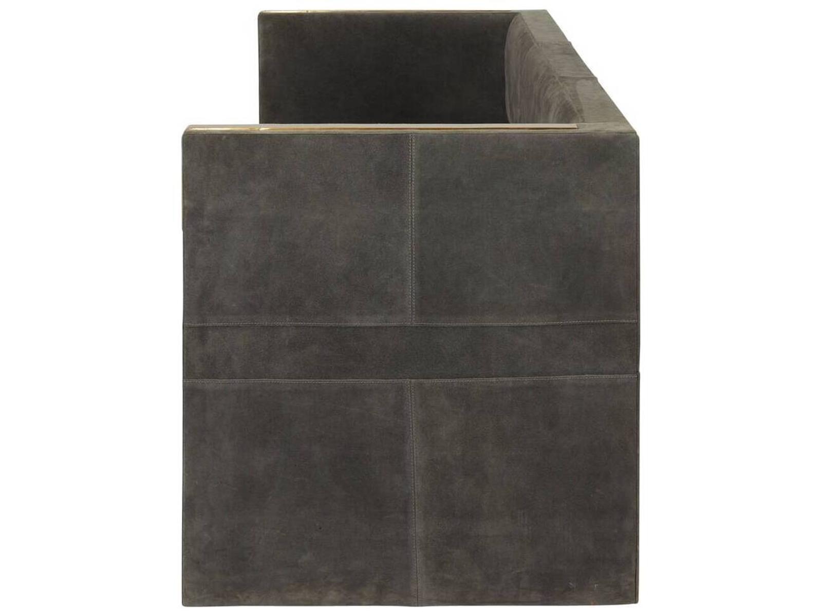 Donovan Slate Grey Antique Brass Suede Upholstered Sofa
